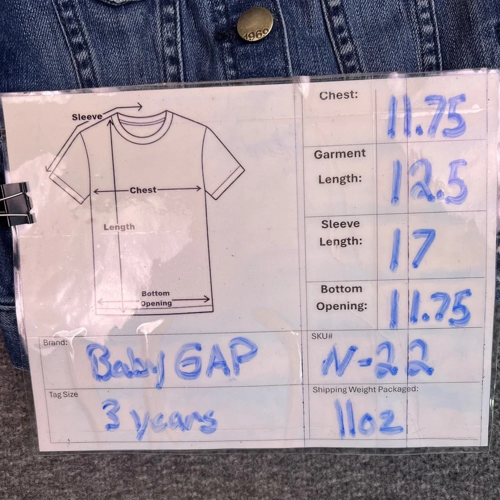 Baby Gap 1969 Toddler Denim Jacket Blue 3 Year Button Front Classic Snap Closure